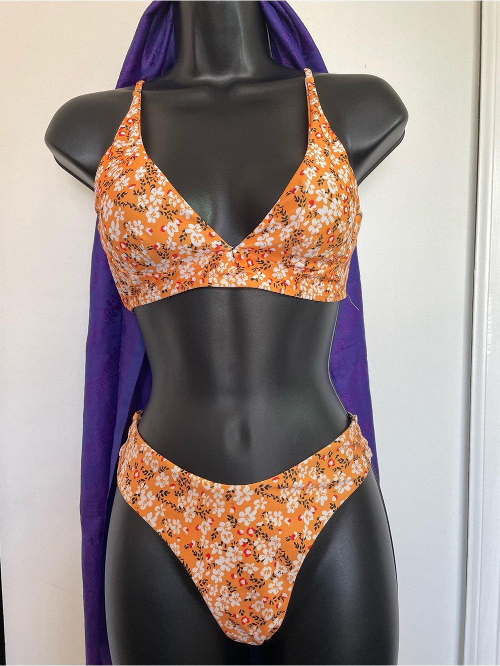 Zaful Orange Floral Bikini Top